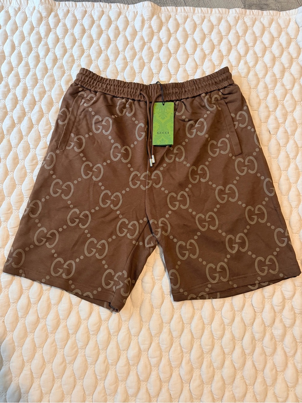 Gucci Brown Monogram Cotton Drawstring Shorts